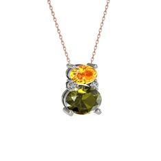 Thea Kolye - Sitrin, peridot ve swarovski 8 ayar beyaz altın kolye (40 cm gümüş rolo zincir) #zl7cvp