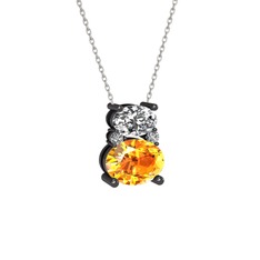 Thea Kolye - Beyaz zirkon, sitrin ve swarovski 925 ayar siyah rodyum kaplama gümüş kolye (40 cm gümüş rolo zincir) #zrdupu