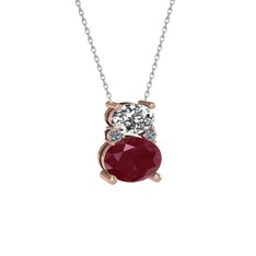 Thea Kolye - Beyaz zirkon, kök yakut ve pırlanta 18 ayar rose altın kolye (0.036 karat, 40 cm beyaz altın rolo zincir) #zsi78i