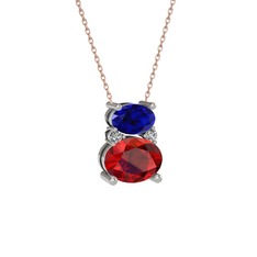 Thea Kolye - Lab safir, garnet ve swarovski 925 ayar gümüş kolye (40 cm gümüş rolo zincir) #zzb8ud