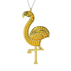 Isla Flamingo Kolye - Sitrin 18 ayar altın kolye (40 cm beyaz altın rolo zincir) #10hnu17