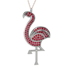 Isla Flamingo Kolye - Rodolit garnet 14 ayar beyaz altın kolye (40 cm rose altın rolo zincir) #12ce383
