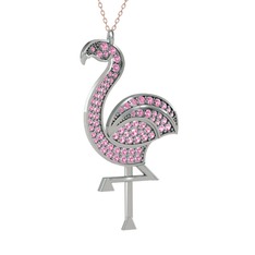 Isla Flamingo Kolye - Pembe kuvars 18 ayar beyaz altın kolye (40 cm gümüş rolo zincir) #12ikyyl