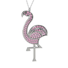 Pembe kuvars 18 ayar beyaz altın kolye (40 cm beyaz altın rolo zincir)