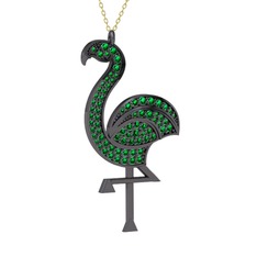 Isla Flamingo Kolye - Yeşil kuvars 925 ayar siyah rodyum kaplama gümüş kolye (40 cm altın rolo zincir) #13chad3