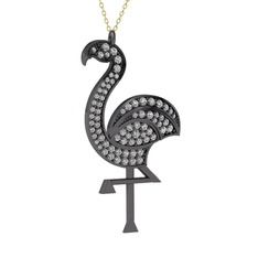 Isla Flamingo Kolye - Beyaz zirkon 925 ayar siyah rodyum kaplama gümüş kolye (40 cm altın rolo zincir) #13kucul