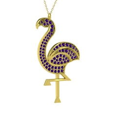 Isla Flamingo Kolye - Ametist 14 ayar altın kolye (40 cm gümüş rolo zincir) #14inq36