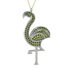 Isla Flamingo Kolye - Peridot 18 ayar beyaz altın kolye (40 cm altın rolo zincir) #14v7opz