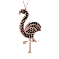 Siyah zirkon 14 ayar rose altın kolye (40 cm gümüş rolo zincir)