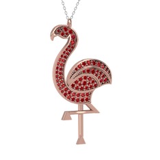 Isla Flamingo Kolye - Garnet 14 ayar rose altın kolye (40 cm beyaz altın rolo zincir) #16y1a94