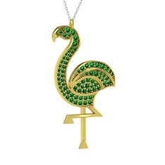 Isla Flamingo Kolye - Yeşil kuvars 8 ayar altın kolye (40 cm gümüş rolo zincir) #17h71vh