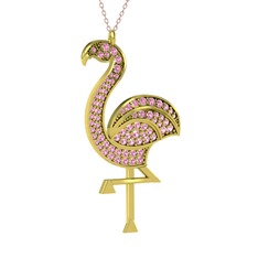 Isla Flamingo Kolye - Pembe kuvars 8 ayar altın kolye (40 cm rose altın rolo zincir) #18s00vn