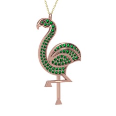 Isla Flamingo Kolye - Yeşil kuvars 925 ayar rose altın kaplama gümüş kolye (40 cm gümüş rolo zincir) #19alaj