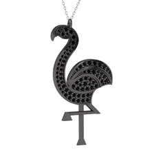 Isla Flamingo Kolye - Siyah zirkon 925 ayar siyah rodyum kaplama gümüş kolye (40 cm beyaz altın rolo zincir) #19b2dl1