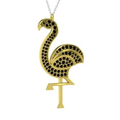 Isla Flamingo Kolye - Siyah zirkon 14 ayar altın kolye (40 cm beyaz altın rolo zincir) #1a4mu2s