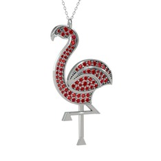 Garnet 14 ayar beyaz altın kolye (40 cm beyaz altın rolo zincir)