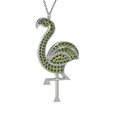 Isla Flamingo Kolye - Peridot 8 ayar beyaz altın kolye (40 cm gümüş rolo zincir) #1cgsgln