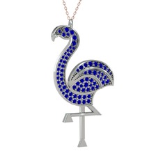 Isla Flamingo Kolye - Lab safir 8 ayar beyaz altın kolye (40 cm gümüş rolo zincir) #1drn440