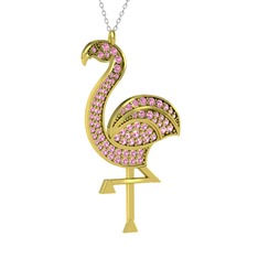 Isla Flamingo Kolye - Pembe kuvars 925 ayar altın kaplama gümüş kolye (40 cm beyaz altın rolo zincir) #1fn18um