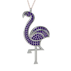 Isla Flamingo Kolye - Ametist 18 ayar beyaz altın kolye (40 cm rose altın rolo zincir) #1hub0lm