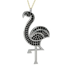 Isla Flamingo Kolye - Siyah zirkon 14 ayar beyaz altın kolye (40 cm gümüş rolo zincir) #1ifhr04