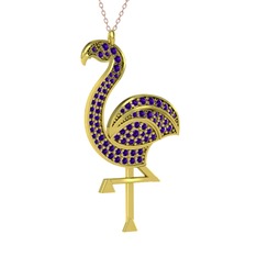 Isla Flamingo Kolye - Ametist 18 ayar altın kolye (40 cm gümüş rolo zincir) #1ixh5md