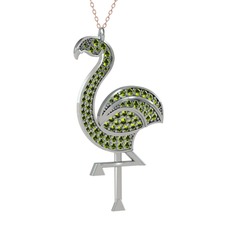 Isla Flamingo Kolye - Peridot 8 ayar beyaz altın kolye (40 cm rose altın rolo zincir) #1n04efn