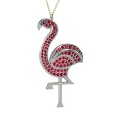 Isla Flamingo Kolye - Rodolit garnet 14 ayar beyaz altın kolye (40 cm altın rolo zincir) #1n58xc1