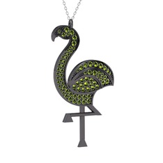 Isla Flamingo Kolye - Peridot 925 ayar siyah rodyum kaplama gümüş kolye (40 cm beyaz altın rolo zincir) #1oxrmlq