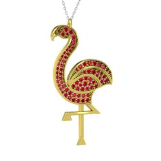 Isla Flamingo Kolye - Rodolit garnet 8 ayar altın kolye (40 cm beyaz altın rolo zincir) #1pq28n7