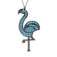 Isla Flamingo Kolye - Akuamarin 925 ayar siyah rodyum kaplama gümüş kolye (40 cm gümüş rolo zincir) #1qugj4p