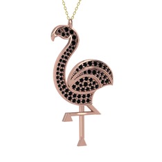 Isla Flamingo Kolye - Siyah zirkon 925 ayar rose altın kaplama gümüş kolye (40 cm altın rolo zincir) #1sulo9m