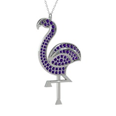 Isla Flamingo Kolye - Ametist 14 ayar beyaz altın kolye (40 cm beyaz altın rolo zincir) #1upim76