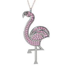 Pembe kuvars 18 ayar beyaz altın kolye (40 cm rose altın rolo zincir)