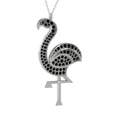 Isla Flamingo Kolye - Siyah zirkon 8 ayar beyaz altın kolye (40 cm beyaz altın rolo zincir) #1xl0t1b