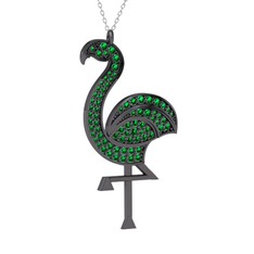 Isla Flamingo Kolye - Yeşil kuvars 925 ayar siyah rodyum kaplama gümüş kolye (40 cm gümüş rolo zincir) #1ytjki