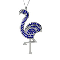 Isla Flamingo Kolye - Lab safir 18 ayar beyaz altın kolye (40 cm beyaz altın rolo zincir) #3atsr4