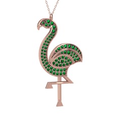 Isla Flamingo Kolye - Yeşil kuvars 8 ayar rose altın kolye (40 cm rose altın rolo zincir) #64olez