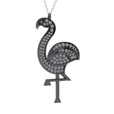 Isla Flamingo Kolye - Pırlanta 925 ayar siyah rodyum kaplama gümüş kolye (1.14 karat, 40 cm beyaz altın rolo zincir) #8pll0n