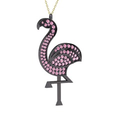 Isla Flamingo Kolye - Pembe kuvars 925 ayar siyah rodyum kaplama gümüş kolye (40 cm altın rolo zincir) #9a3r4y