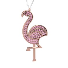 Pembe kuvars 8 ayar rose altın kolye (40 cm beyaz altın rolo zincir)