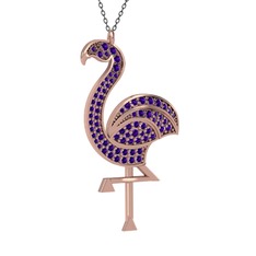 Ametist 14 ayar rose altın kolye (40 cm gümüş rolo zincir)