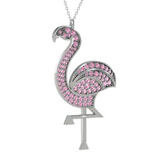 Isla Flamingo Kolye - Pembe kuvars 8 ayar beyaz altın kolye (40 cm gümüş rolo zincir) #ekpwiq