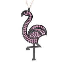 Isla Flamingo Kolye - Pembe kuvars 925 ayar siyah rodyum kaplama gümüş kolye (40 cm rose altın rolo zincir) #exukoe