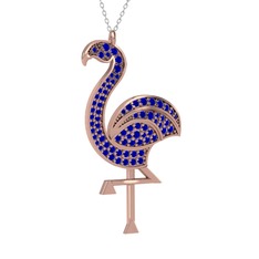 Lab safir 8 ayar rose altın kolye (40 cm beyaz altın rolo zincir)
