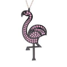 Isla Flamingo Kolye - Pembe kuvars 925 ayar siyah rodyum kaplama gümüş kolye (40 cm rose altın rolo zincir) #grmf45