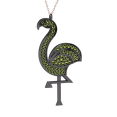 Isla Flamingo Kolye - Peridot 925 ayar siyah rodyum kaplama gümüş kolye (40 cm rose altın rolo zincir) #gs96s5