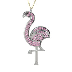 Isla Flamingo Kolye - Pembe kuvars 8 ayar beyaz altın kolye (40 cm altın rolo zincir) #h5mkza