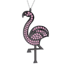Isla Flamingo Kolye - Pembe kuvars 925 ayar siyah rodyum kaplama gümüş kolye (40 cm beyaz altın rolo zincir) #ijyv94