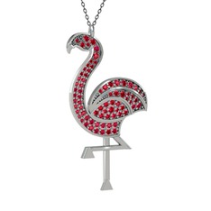 Isla Flamingo Kolye - Rodolit garnet 8 ayar beyaz altın kolye (40 cm gümüş rolo zincir) #kg2krg
